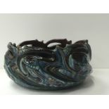 A C H Brannam Barum Art Pottery fruit bowl modelled as Stylised Waves,