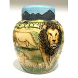PRIDE OF LIONS: A Limited Edition 114/250 signed Moorcroft Pottery ginger jar by Sian Leeper (14.