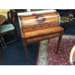 A French late 19th century design roll top ladies writing desk, veneered in Kingwood,