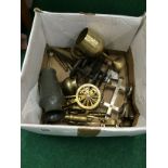 A box of brass and metal ware.