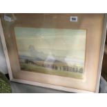 H C Baker: framed and glazed watercolour; Fields and Trees.