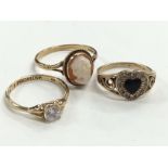 Three 9 carat gold ladies dress rings.