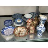 A collection of Japanese blue and white Haraldo plates, Kutani items and other Oriental china.