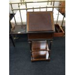 A Victorian rosewood and bone inlaid ladies writing table fitted with brush and slide single draw,