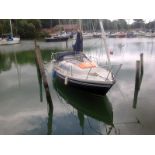 A 22ft Grey Seal racing yacht, "Chin! Chin!", at present moored at Eling Tidal Mill, Totton,