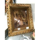 A late 19th century Chrystoleum in giltwood frame: Courting Couple in interior.