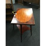 A late 19th century mahogany fold over top card table, mahogany, ebony,