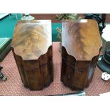 A pair of Cuban mahogany line inlaid Sheraton designed knife boxes of scalloped shape,