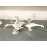 A set of four Lladro china Geese ornaments. (R22).