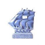 A modern Poole Pottery Studio flatback model of a Galleon in full sail in matt blue glaze c2000.