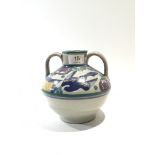 A Poole Pottery (CSA) twin handled vase decorated in the PN bluebird pattern by Anne Hatchard, shape