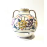 A Poole Pottery twin handled vase decorated in the LN pattern by Ruth Paveley, shape 202