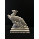A Poole Pottery Art Deco Leaping Gazelle bookend designed by John Adams in magnolia white matt glaze