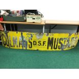 A large early 20th century enamel yellow painted metal advertising sign; Colmans D.F.S Mustard.