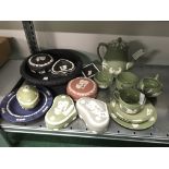 A collection of various Wedgwood Jasperware china items to include black basalt and a bachelor's tea