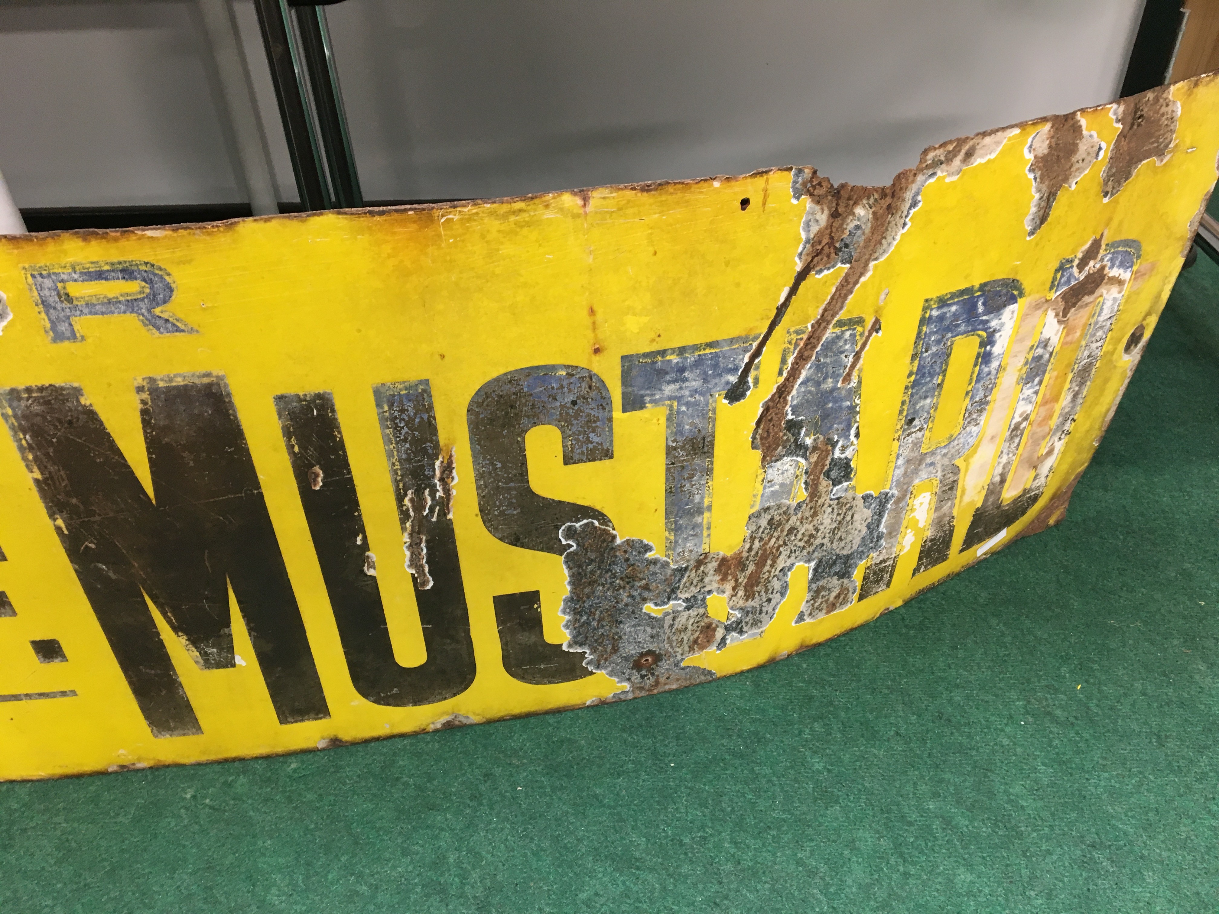 A large early 20th century enamel yellow painted metal advertising sign; Colmans D.F.S Mustard. - Image 2 of 3