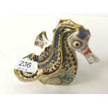 A Royal Crown Derby bone china paperweight: Coral Sea Horse, an exclusive commission, 2002 with gold