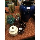 A large blue glazed Denby vase of ovoid form, signed to base together with a Poole Pottery white