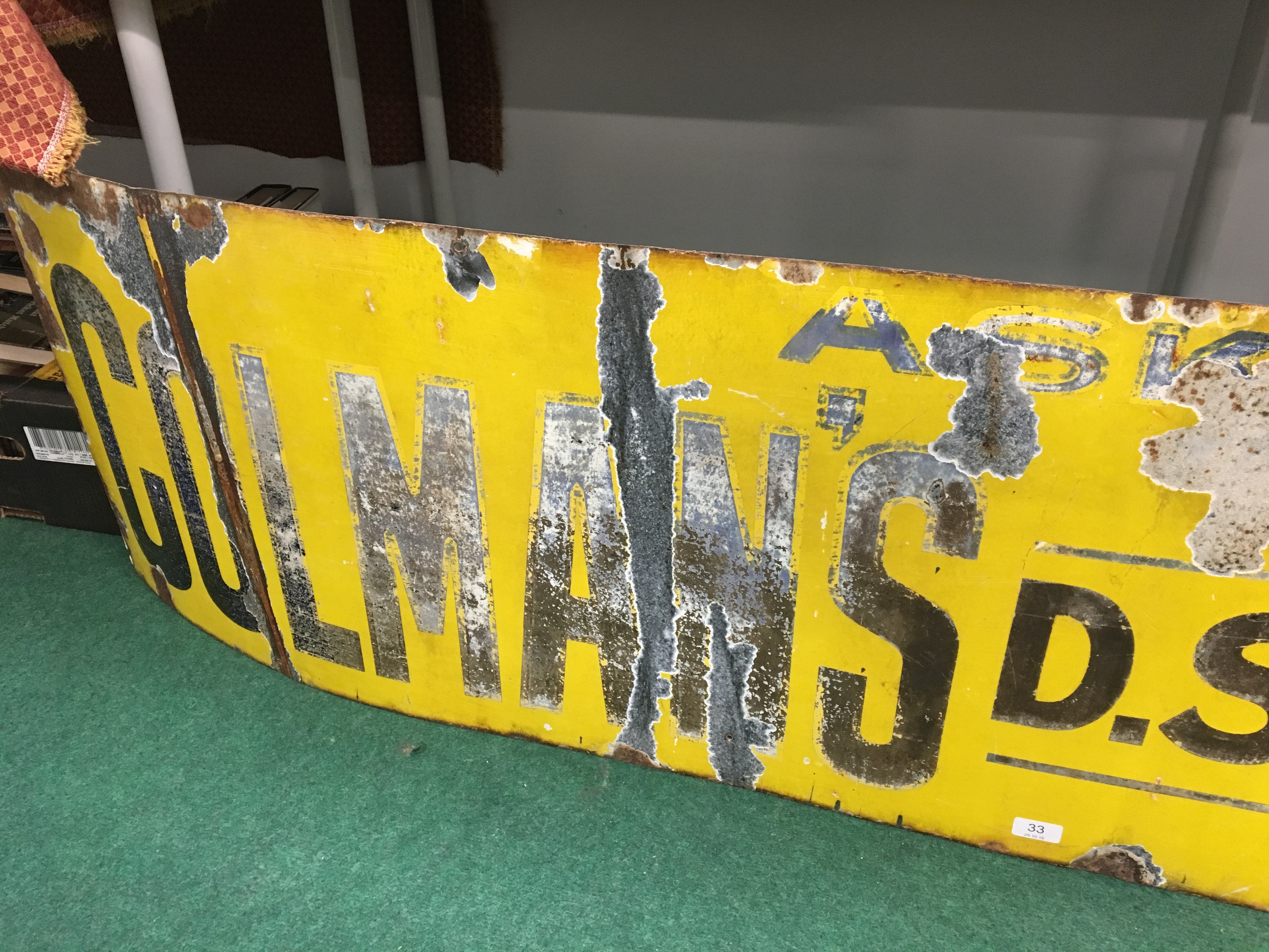 A large early 20th century enamel yellow painted metal advertising sign; Colmans D.F.S Mustard. - Image 3 of 3
