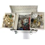 A box of mixed white metal and other costume jewellery.