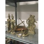 Two Brass cast maritime figures modelled as two sailors together with two cast brass sculptures