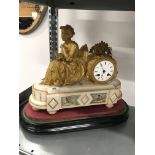 A 19th century Ormolu French mantle clock with alabaster base, with hand painted Sevres style panels