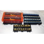 A tray containing 9 x Coaches - 2 x HORNBY DUBLO Pullman Coaches 4035 and 36, 4 x Mk2 I/C Coaches by