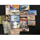 Selection of plastic model kits by Airfix, Revell and others, includes Airfix BSA C15 Motorcycle.