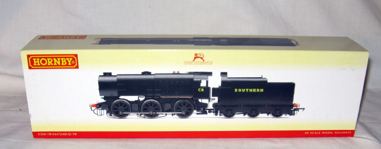 HORNBY R2343 SR Black Q1 0-6-0 # 8. Excellent Boxed with Instructions and accessory Pack fitted.