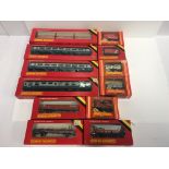 HORNBY 3 x Coaches and 9 x Wagons - Coaches R923,428 and 439 - Goods Wagons - R007, 236, 633, 094,