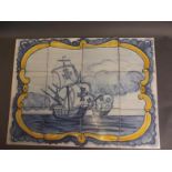 A set of twelve Portuguese tiles depicting square rigged sailing ships, signed Cecilia Silva, 24"