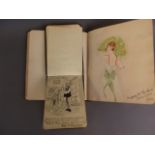 Two early C20th autograph albums with many pencil, pen and ink sketches