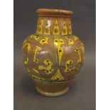 A French porcelain baluster vase with stylised lustre glazed decoration, 6" high