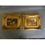 A pair of oils on board depicting ducks, in gilt frames, 7" x 5"