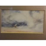 A watercolour drawing of a camel and rider in a desert storm, 8½" x 4"