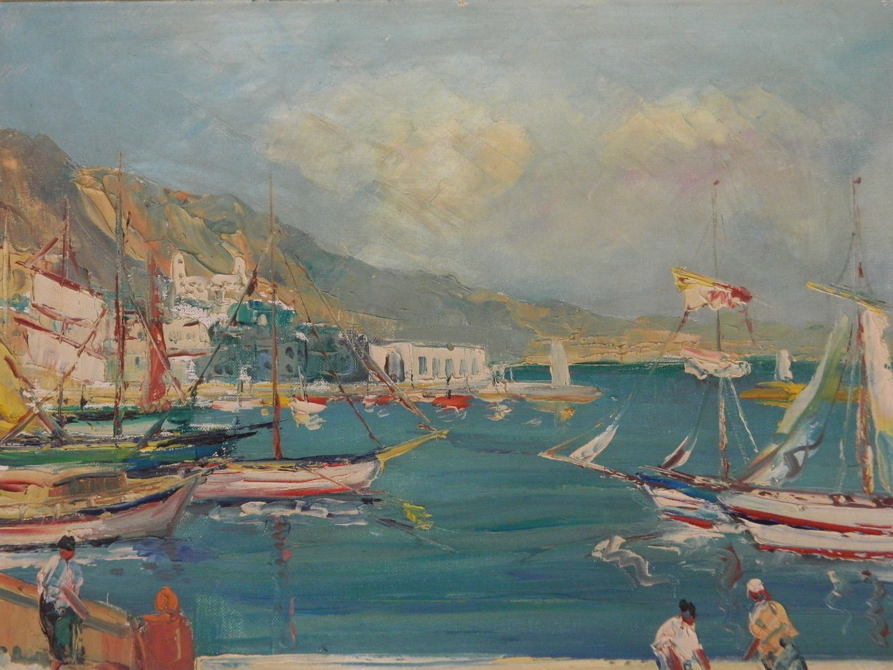 Carlo F. Burla, oil on canvas depicting Monaco harbour, 20" x 16"