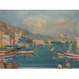 Carlo F. Burla, oil on canvas depicting Monaco harbour, 20" x 16"