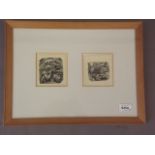 John O'Conner, two woodcut prints, pigs and sheep on a farm, both signed and in a single frame, 4"