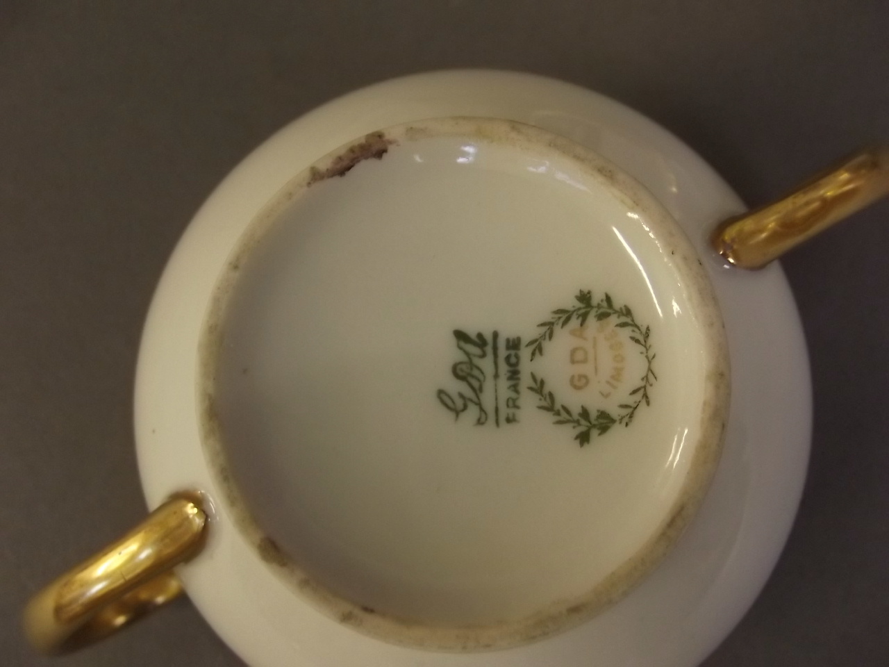 A set of 6 Limoges porcelain twin handled cups decorated in black and gilt with exotic birds - Image 3 of 3