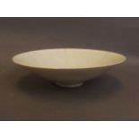 A Chinese Song style celadon crackle glaze dish with petal shaped rim and incised carp decoration,