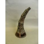 A Chinese carved and pierced horn ornament with bat and bamboo decoration, 11½" high
