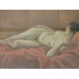 An oil on canvas, study of a reclining nude, 19" x 26"