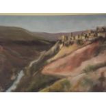 Helmuth Weissenborn, oil on paper, hill town in Tuscany, signed, 19" x 12"