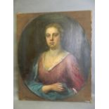 An C18th oil on canvas, half length portrait of a lady, unframed, 24½" x 30"