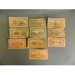 A collection of ten facsimile Chinese bank notes, various denominations, 5½" x 3"