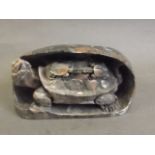 An Oriental soapstone carving of a tortoise and its young, 4" x 7"