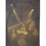 An oil on board, ballet dancers, inscribed verso on label 'Deightons Strand Gallery, Grand Arcade,