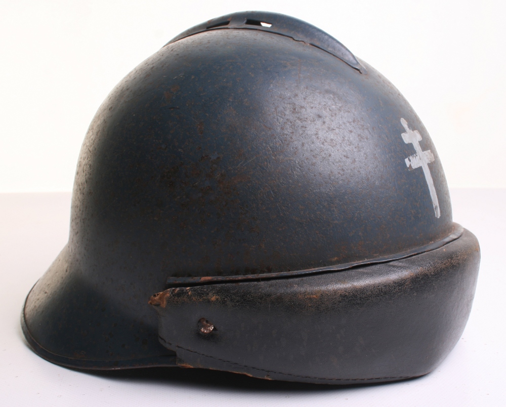 WW2 Free French Tankers Helmet, retaining much of the original horizon blue paint finish to the - Image 2 of 4