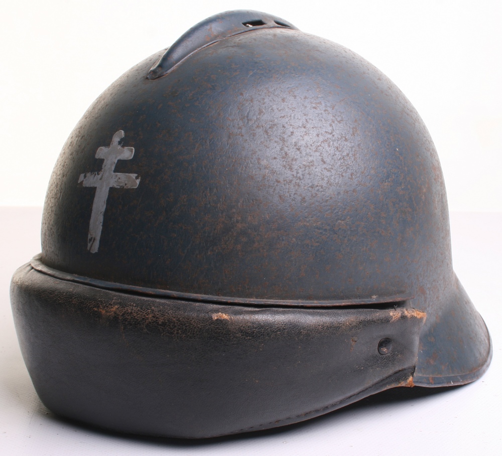 WW2 Free French Tankers Helmet, retaining much of the original horizon blue paint finish to the