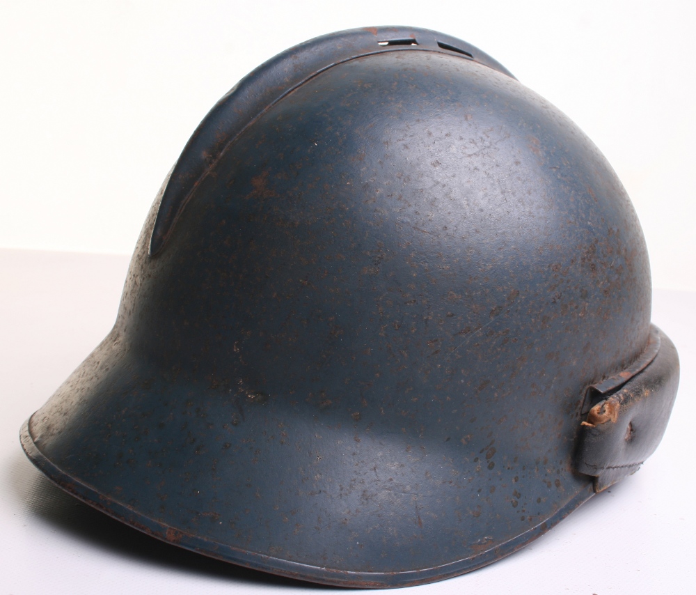 WW2 Free French Tankers Helmet, retaining much of the original horizon blue paint finish to the - Image 3 of 4